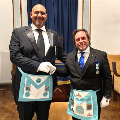 Tony Rowbotham (left) with WM of Blackpool Lodge, Andrew Bradshaw.