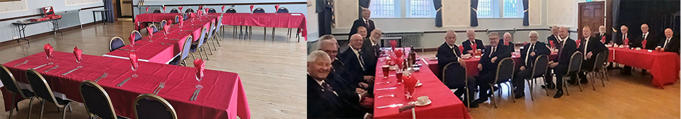 Pictured left: The tau table set for the companions. Pictured right: Companions enjoying the festive board at the tau table setting. Pictured left: The tau table set for the companions. Pictured right: Companions enjoying the festive board at the tau table setting.
