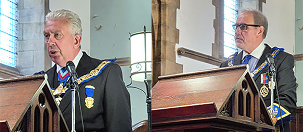 Pictured left: Mark addresses the brethren. Pictured right: Frank does a reading