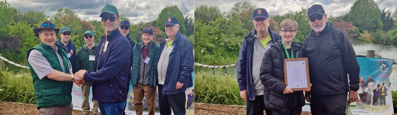 Pictured left from left to right, are: Richard Dennison, Mick Southern, Keith Kemp, Chris Farley, Frank Umbers, John Gibbon and John Murphy. Pictured right from left to right, are: John Murphy, a student with his fishing certificate and Frank Umbers.