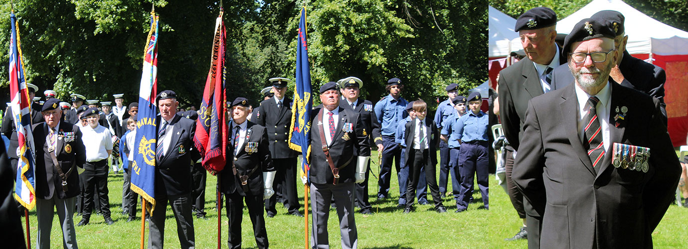 Veterans, serving personnel and cadets on parade.
