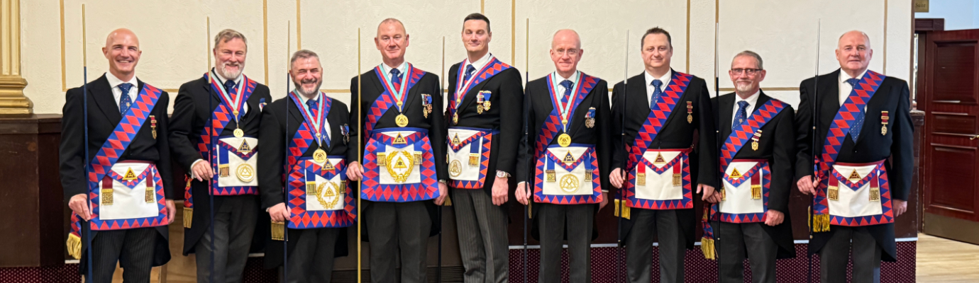 Ian Halsall (centre left) and the Provincial grand directors of ceremonies. Ian Halsall (centre left) and the Provincial grand directors of ceremonies.