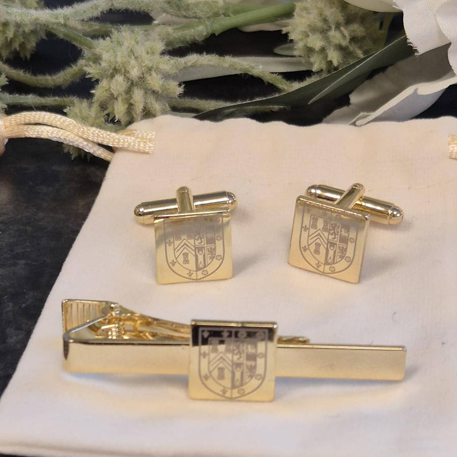 Provincial Cufflinks & Tie Pin – Gold with laser design Provincial logo (NEW IN)