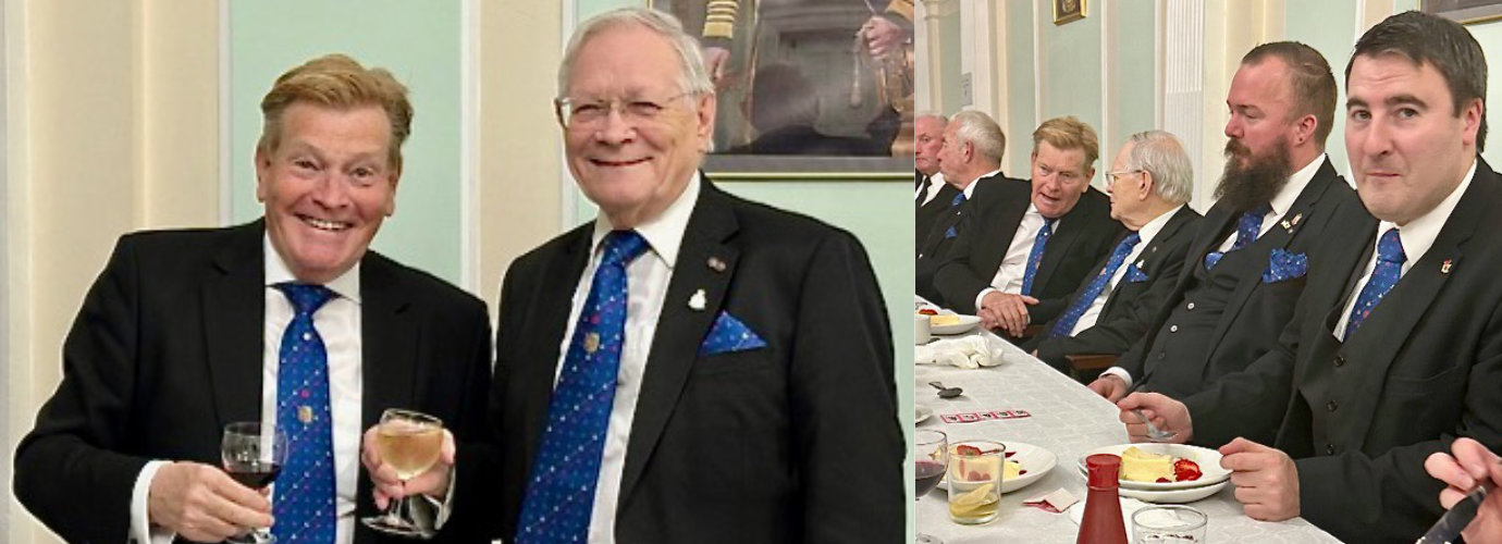 Pictured left: Kevin Poynton and Dave Hillman. Pictured right: Brethren at the festive board.